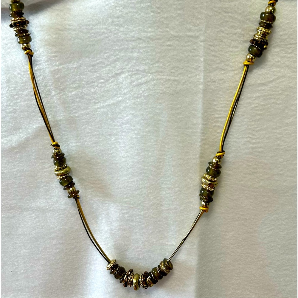 Chicos, long necklace with gold and green tone beads